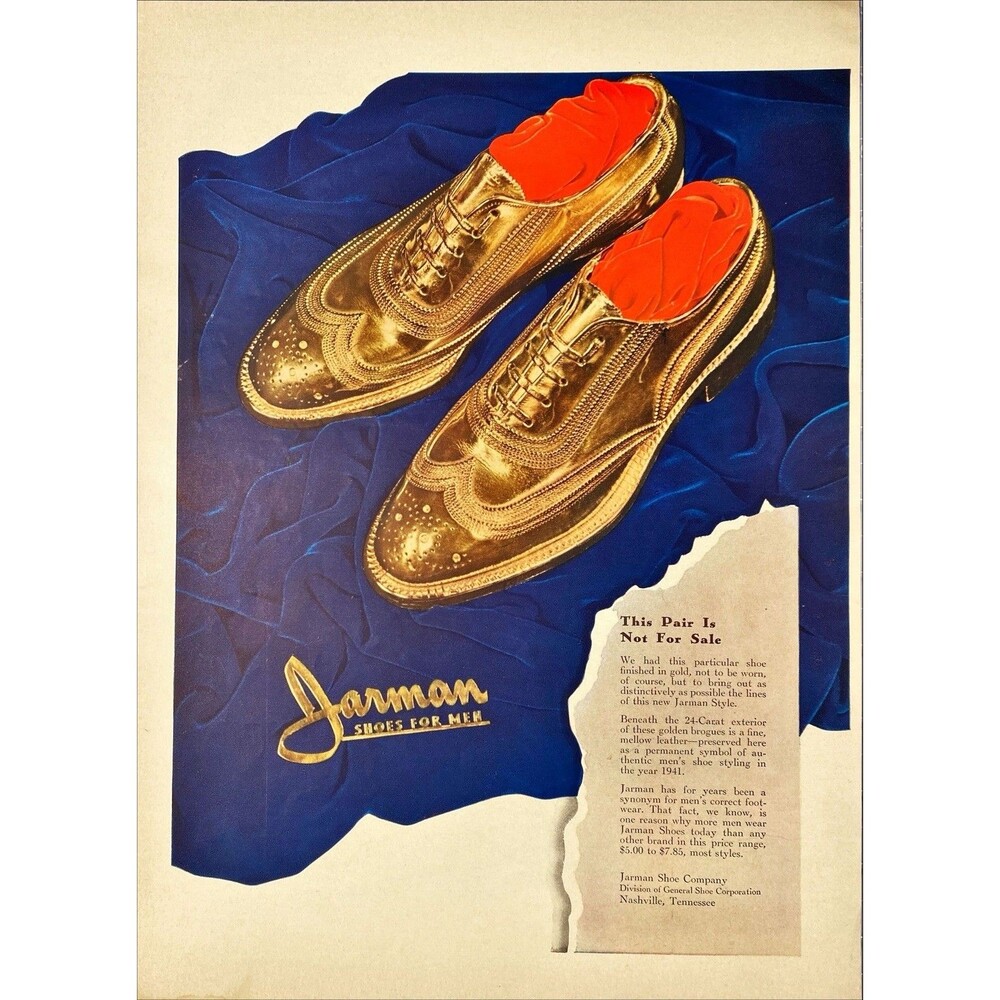 Jarman Shoes for Men "Distinctive Footwear" Vintage Print Ad 1940-41